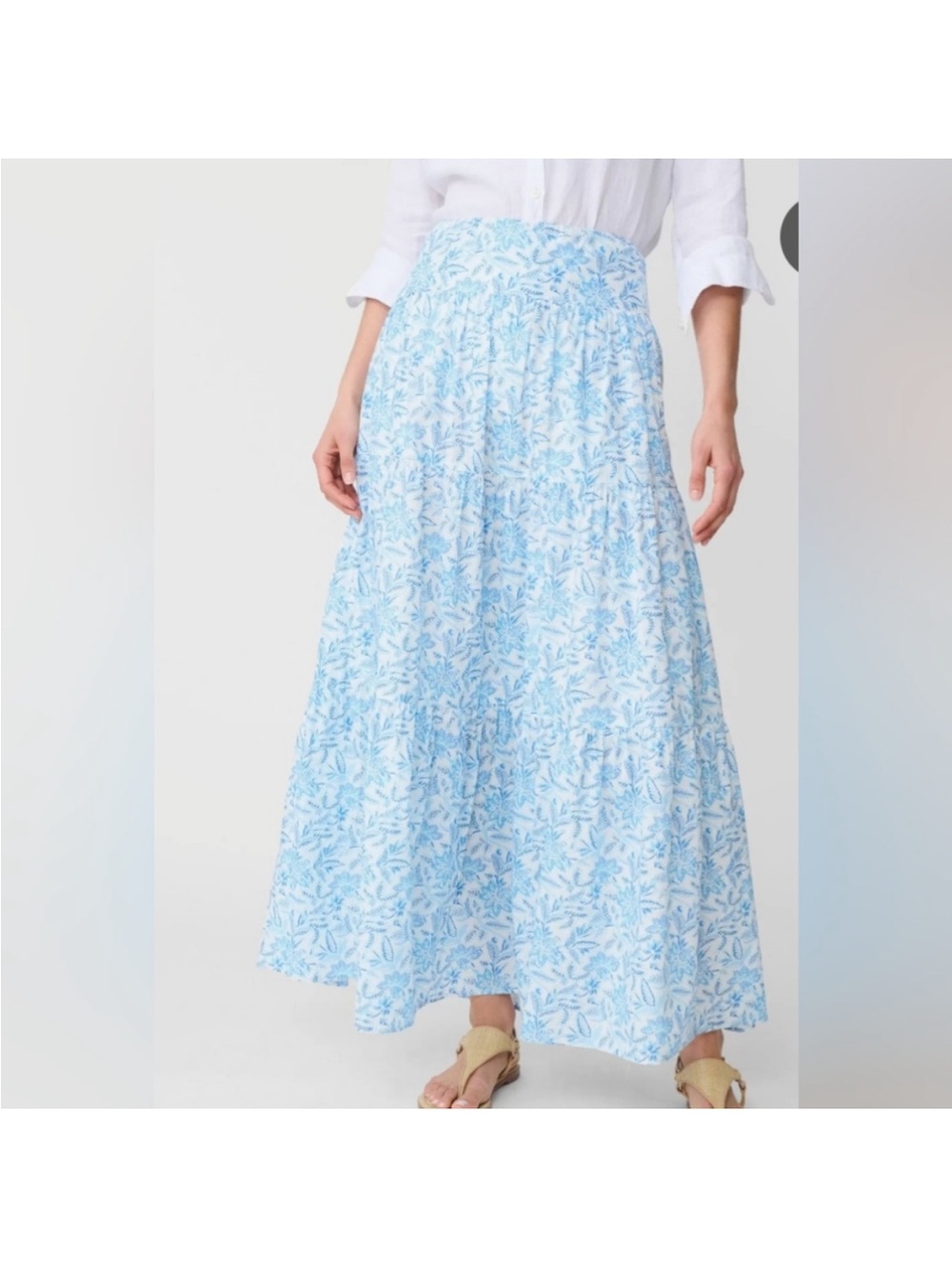 NWT J. McLaughlin Ophelia Blue Voile Floral Tiered Cotton Ruffle Maxi Skirt - Picture 5 of 10